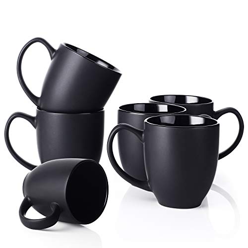 DOWAN 475ml Kaffeetassen / Kaffeebecher Set, 6er Kaffeetasse Porzellan Groß - Kaffeepott groß mit Henkel - Keramik Tasse Matt für Kaffee, Tee & Kakao, Kaffee-Tasse schwarz 6 Stück