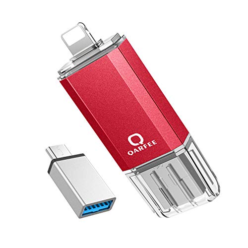 Qarfee USB Stick für iPhone, USB Stick 32GB USB Speicher iPad Speichererweiterung für iPhone, Android, iPad, Mac, Computer, Laptop (Rot)