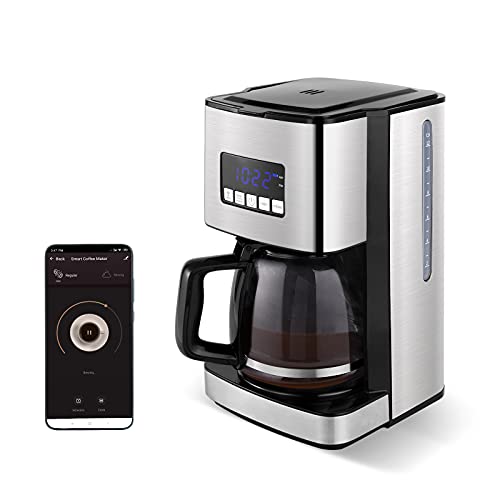 SYSYLY Filter-Kaffeemaschine,Smart WiFi Kaffeemaschine, silber / Edelstahl, 12 Tassen Karaffe, wiederverwendbarer Filter, kompatibel mit Alexa, Google, iOS, Android Wi-Fi und der Smart Life App