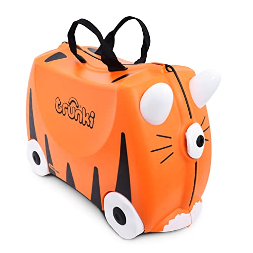 Trunki Handgepäck & Kinderkoffer zum Draufsitzen | Kinder Risen Geschenk für Mädchen & Jungen | Trolley Tipu Tiger (Orange)