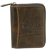 WILD THINGS ONLY !!! Herren Brieftasche mit Reißverschluss - Leder Geldbörse mit RFID-Schutz & Geschenk-Box (Hochformat, Braun)