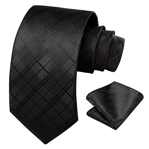 HISDERN Krawatten Für Herren Gepunktete Klassische Taschentuch Formelle Elegant Krawatte & Einstecktuch Set Für Hochzeit Party Business (Schwarz 4)