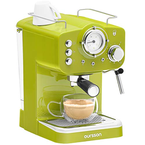 Kaffeemaschine, 15 Bar Espressomaschine, Espresso-Siebträgermaschine, Milchaufschäumer für Cappuccino und Latte, Oursson - EM1500/GA, Grün