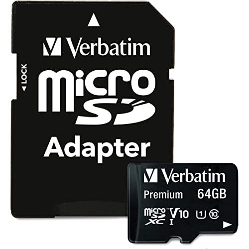 Verbatim Premium Micro SDXC Speicherkarte mit Adapter, 64 GB, Datenspeicher für Foto- und Video-Aufnahmen, Micro SD Karte in schwarz, ideal für Handy, Kamera oder Tablet