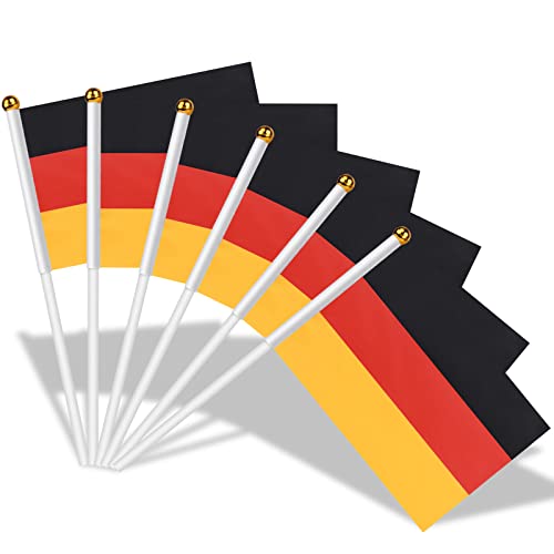AhfuLife Klein Deutschland Flagge, 15/30/100 Stück Deutsche Mini Handgehaltene Flaggen mit 30cm weißem Pole für Europameisterschaft 2022 WM Hausgarten Party Bar Dekoration
