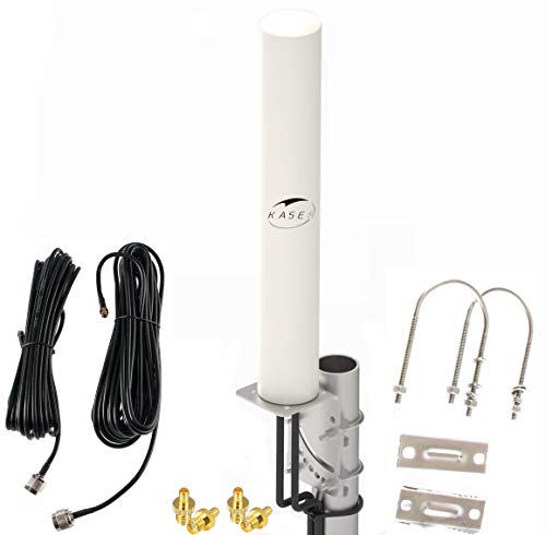 KASER 4G LTE Antenne Outdoor Externe Mimo Omnidirektional 698-2700 MHz SMA Stecker mit CRC9 TS9 Adapter kompatibel mit 4G Router Verstärkung bis zu 12 dBi Empfang über 15 km (2 x 10m Kabel)