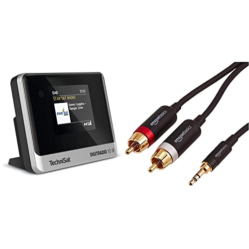 TechniSat DIGITRADIO 10 IR - DAB+ und Internetradio Adapter (WLAN, Farb-Display, Bluetooth) schwarz/Silber & Amazon Basics Cinch-Audiokabel, 3,5-mm-Klinkenstecker auf 2 x Cinch-Stecker, 1,22 m