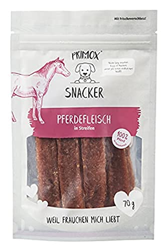 PRIMOX SNACKER Pferdefleisch in Streifen - getreidefreier Fleisch-Snack / Leckerli für Hunde - ideal für's Training, 1er Pack (1 x 0.07 kilograms)