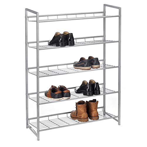 CARO-Möbel Schuhregal System Schuhständer Schuhablage mit 5 Fächern für ca. 20 Paar Schuhe, Metall Silber lackiert