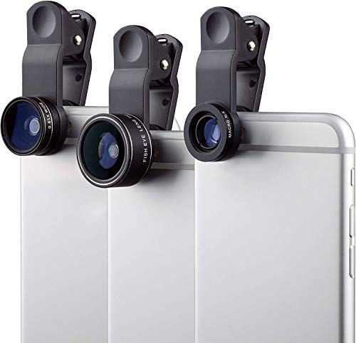 MyGadget Handy Objektiv Set - 230° Fisheye + 0, 63x Weitwinkel + 15x Makro Linse - Kamera Set für Smartphone & Tablet Camera u.a. iPhone Samsung