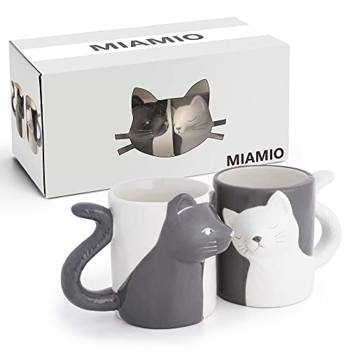 MIAMIO – Kaffeetassen / Küssende Katzen Tassen Set / Katzen Liebhaber Geschenke für Frauen und Männer, Signature Collection (350 ml)