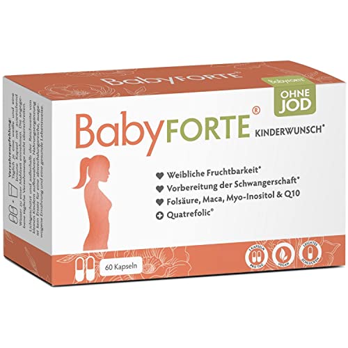 BABYFORTE® Kinderwunsch Vitamine OHNE JOD - Frei von Titandioxid - Quatrefolic®, Folsäure, Maca - 60 Kapseln - Vitamine Schwangerschaft ohne Jod