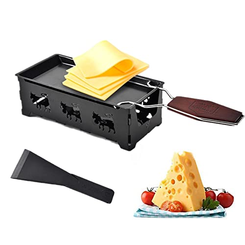 Mini Raclette für 2 personen, Raclette teelicht heizung, Raclette schaber Antihaft-Käse Raclette Rotaster Ofen mit Silikonspatel zum Schmelzen von Käse, Schokolade (Schwarz)