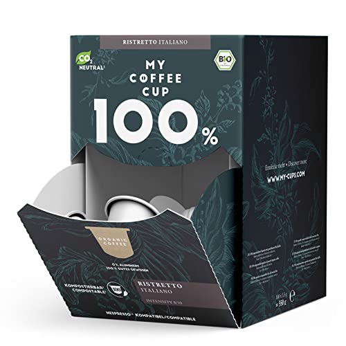 My Coffee Cup – MEGA BOX RISTRETTO ITALIANO – BIO-KAFFEE I 100 Kaffeekapseln für Nespresso®³-Kapselmaschinen I 100% industriell kompostierbare Kaffeekapseln – 0% Alu I Nachhaltige Kaffeekapseln
