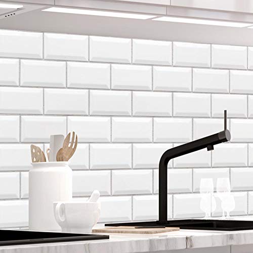Küchenrückwand selbstklebend - WEISSE KACHELN - jeder Untergrund, Spritzschutz, PREMIUM 60 x 220cm