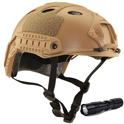QMFIVE Airsoft Helm PJ Mode Helme Leichtbau Taktische Schnelle Helm und Schutzbrille für Airsoft Paintball (Wüste+L)