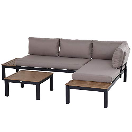 Outsunny 3-teiliges Gartenmöbel-Set mit Beistelltisch, Sofa mit Kissen, Outdoor, Aluminium, 164 x 74 x 69 cm