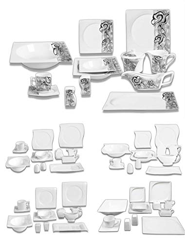 Modernes Geschirr Set | Kombiservice | Porzellan | Teller | Tafelset | Kaffeeservice | (86 teilig (12 Personen), Modell #4)