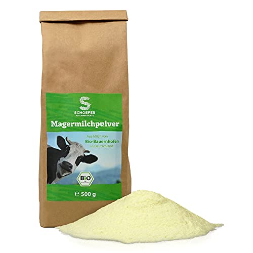 Schoefer Naturprodukte BIO Magermilch-Pulver - Fettarmes Milchpulver für Joghurt, Smoothies, Eis - Magermilch zum Backen - Getränkepulver als Kaffeeweißer - 500g