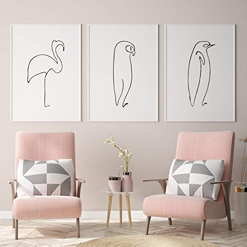 PYROJEWEL Leinwand Malerei Pablo Picasso Tiere Drucken Poster Abstrakte Strichzeichnungen Vogel Pinguin Minimalistische Wandkunst Bilder 20x30cmx3 Rahmenlos