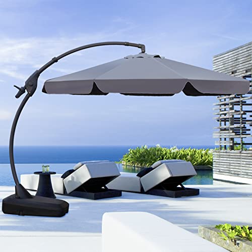 Grand patio Ampelschirm mit Schirmständer, Sonnenschirm 300cm Mit praktischer Handkurbel, Leicht zu Bewegendes Rad, Gartenschirm für Garten, Balkon, Terrass (Grau)