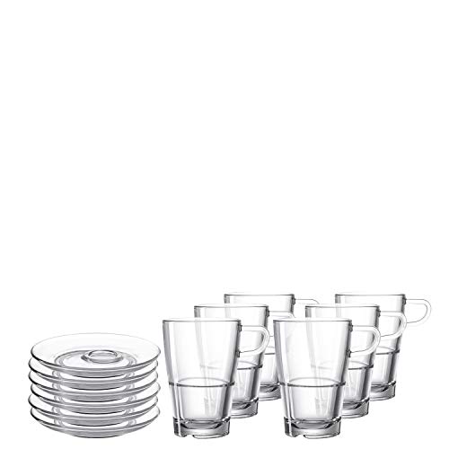 Leonardo Senso Latte-Macchiato Tasse und Unterteller, spülmaschinengeeignete Gläser mit Untertassen, 12er Set, 350 ml, 032831