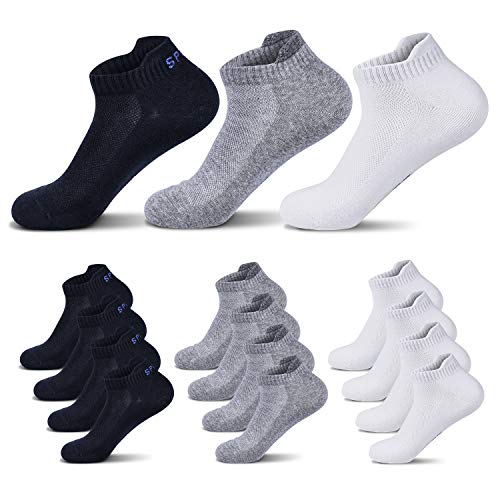 Fullluwaa 6/12 Paar Sneaker Socken Herren Damen Kurze Halbsocken Sportsocken Männer Baumwolle(Schwarz x4/Weiß x4/Grau x4, 47-50)