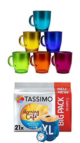 Tassimo Tassimo Morning Café XL, MILD & SMOOTH 21 Kaffee Kapseln im Big Pack, 163.8 g plus 6 Gläser metallic 380ml