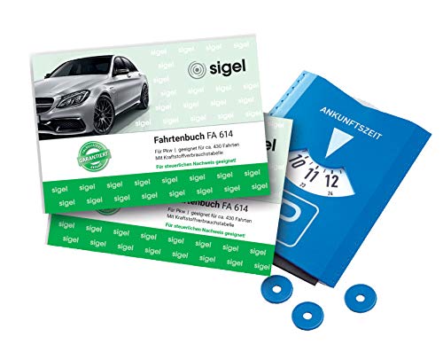SIGEL T1096 Fahrtenbücher für PKW, 2er Set, mit Parkscheibe/Eiskratzer (2xFA614, A6 quer, 80 Seiten) - für Deutschland und Österreich, vom Finanzamt anerkannt