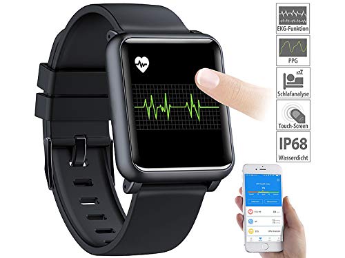 Newgen Medicals Armbanduhr mit EKG: Fitness-Uhr mit EKG- & Blutdruckanzeige, Bluetooth, Touchdisplay, IP68 (Smartwatch EKG)