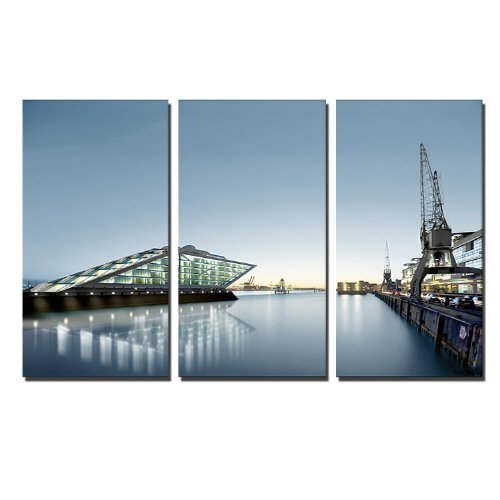 Paul Sinus Art Hamburger Hafen Dekobild auf Leinwand (Hamburg Docklands 3x40x80cm) Städtebild Bilder fertig gerahmt auf Keilrahmen XXL. Kunstdruck auf Leinwand. Günstig inkl Rahmung