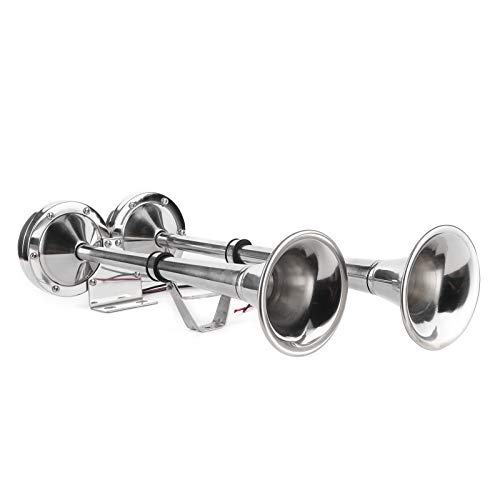 【𝐏𝐫𝐨𝐦𝐨𝐭𝐢𝐨𝐧 𝐝𝐞 𝐏â𝐪𝐮𝐞𝐬】Doppelte Lufthupe, kleine 12-V-Doppeltrompete aus rostfreiem Stahl, elektrische 125 dB für den Außenbereich Marine-Anwendungen