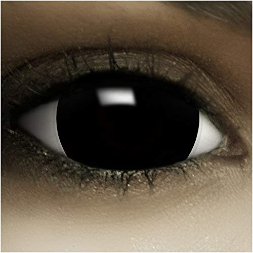 Maxi Sclera Kontaktlinsen'Black' + Kunstblut Kapseln + Behälter von FXContacts in schwarz, weich, ohne Stärke als 2er Pack - farbige lenses perfekt zu Halloween, Karneval, Fasching oder Fastnacht