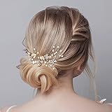 Brautschmuck, Etercycle Braut Kopfschmuck Hochzeit Haarspangen Kristall Haarnadeln Reben Blume Blatt Perle Haarschmuck für Braut - Gold