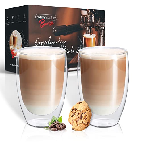 Fresh Master Latte Macchiato Gläser - Barista Premium Qualität für besten Genuss - 400 ml Thermo Glas Tassen Set doppelwandig I doppelwandige Kaffeegläser (2x400ml)