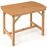 COSTWAY Gartentisch aus Massivholz, Esstisch mit Schirmloch, Terrassentisch Holztisch für Hinterhof, Garten, 100 x 60 x 75 cm