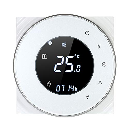 Decdeal Thermostat WiFi Runde LCD Touchscreen Wandthermostat 5A Programmierbare Hintergrundbeleuchtung 0.5 ° C Genauigkeit Sprachsteuerung App Fernbedienung für Fußbodenheizung Wasserheizung