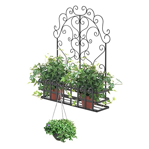 casa.pro Pflanzengestell Bjerkreim Blumenständer Blumentopfhalter Hängetopf für Außenbereich Balkon Metall Schwarz