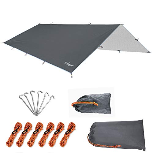 Unigear Zeltplane, Tarp für Hängematte, wasserdicht mit Ösen + 6 Erdnägel+ 6 Seilen, Regenschutz Sonnenschutz für Ourdoor Camping MEHRWEG