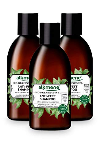 alkmene Anti Fett Shampoo mit Bio Brennnessel - Haarshampoo für fettige Haare - veganes Shampoo ohne Silikon, Parabene, Mineralöl, SLS & SLES - Haarpflege im 3er Vorteilspack (3x 250 ml)