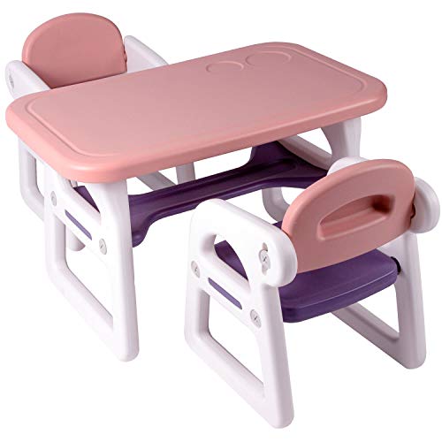 TinyGeeks Kindertisch mit 2 Stühlen Sicher für Kinder, Tisch für Kinderaktivitäten/Kinder Tisch Stuhl Set - Home-Schooling - Sitzgruppe Kinder - Neue 2022 - Lila und Pink
