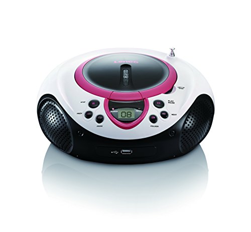 Lenco Kinder Radio CD-Player SCD-38 tragbares UKW-Radio mit CD/MP3-Player und USB in pink