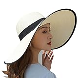 BABAHU Sonnenhut für Damen, faltbar, mit breiter Krempe, Strohhut, UV-Schutzfaktor 50+, 03 Style White, Einheitsgröße