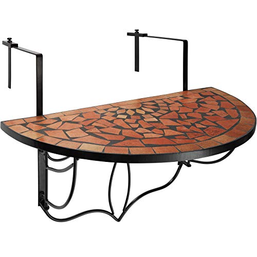 TecTake 800570 - Balkonhängetisch zusammenklappbar, Halbkreisförmiges Design, Tischplatte aus Steinmosaik - Diverse Farben (Terra | Nr. 402765)