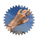 Yienate Silbernes Punkarmband Fingerkette 2 Offene Ringe Gliederkette Handgelenkkette Sklavenarmband Hip Hop Charme Handkettenarmband Schmuck Geschenk Für Frauen Und Mädchen