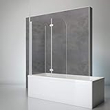 Schulte Duschwand mit Seitenwand, 116 x 140 x 70 cm, 2-teilig faltbar, 5 mm Sicherheits-Glas klar, Profilfarbe alu-natur, Duschabtrennung für Badewanne