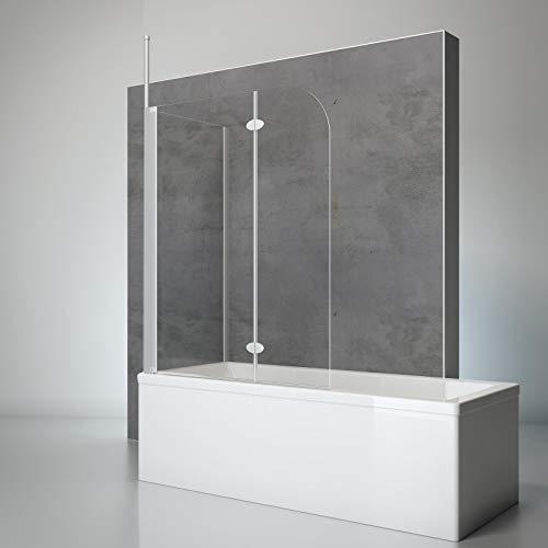 Schulte Duschwand mit Seitenwand, 116 x 140 x 70 cm, 2-teilig faltbar, 5 mm Sicherheits-Glas klar, Profilfarbe alu-natur, Duschabtrennung für Badewanne