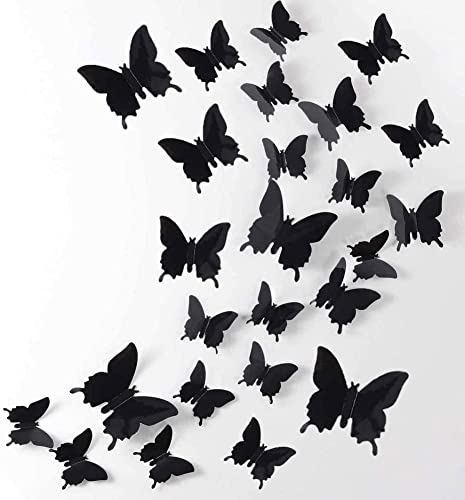 3D Schmetterling Wanddekor, 48PCS Abnehmbare Wandaufkleber Wandaufkleber Aufkleber für Haus- und Raumdekoration (Schwarz)