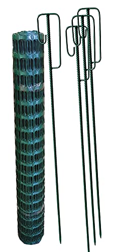 UvV Set grün 4 Absperrhalter und 10 Meter Fangzaun, Absperrnetz, Maschenzaun auf Rolle Kunststoff Reissfest, 150 gr qm