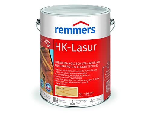 Remmers HK-Lasur farblos, 5 Liter, Holzlasur aussen, 3facher Holzschutz mit Imprägnierung + Grundierung + Lasur, Feuchtigkeit- und UV-Schutz